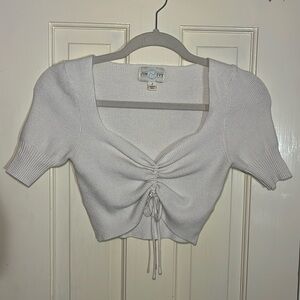 Francesca’s Adjustable Bow White Cropped Short Sleeve Sweater Top Size Small